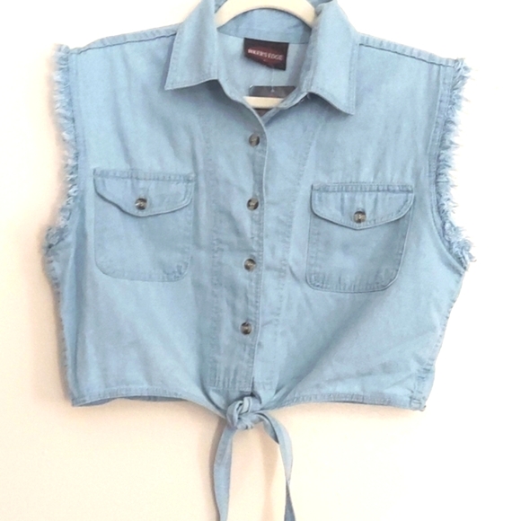 Bikers Edge Cropped button Sleeveless Fringe Tie Cowgirl Moto top Sz L Nwt - Picture 1 of 8